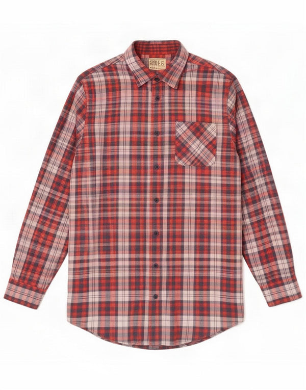Camicia vintage in flanella da uomo in cotone a quadri rosso medio