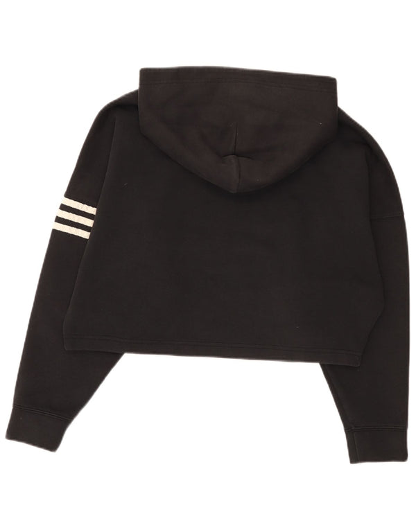 Felpa con cappuccio oversize corta da donna Adidas UK 6 XS cotone nero