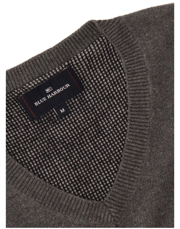 Maglione da uomo Marks & Spencer con scollo a V blu Harbour in cotone grigio medio