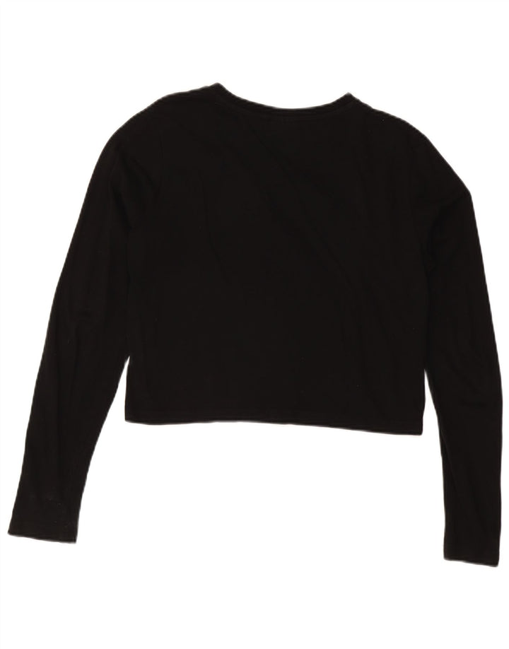 Top corto grafico da donna FILA manica lunga UK 14 medio nero