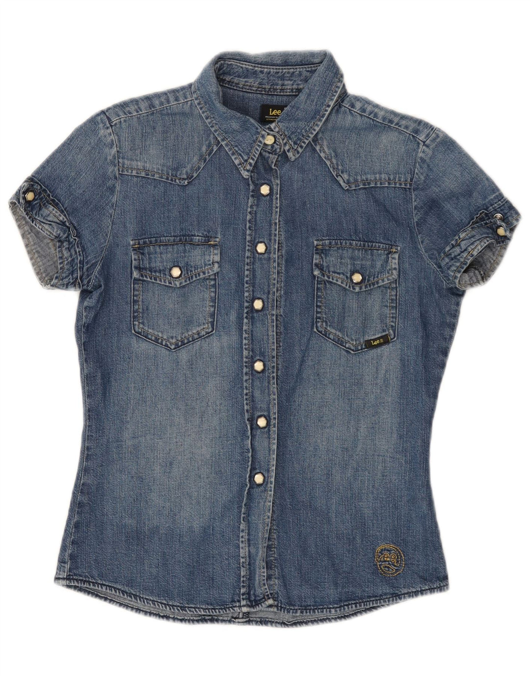 Camicia in denim a maniche corte da donna LEE UK 10 piccola in cotone blu