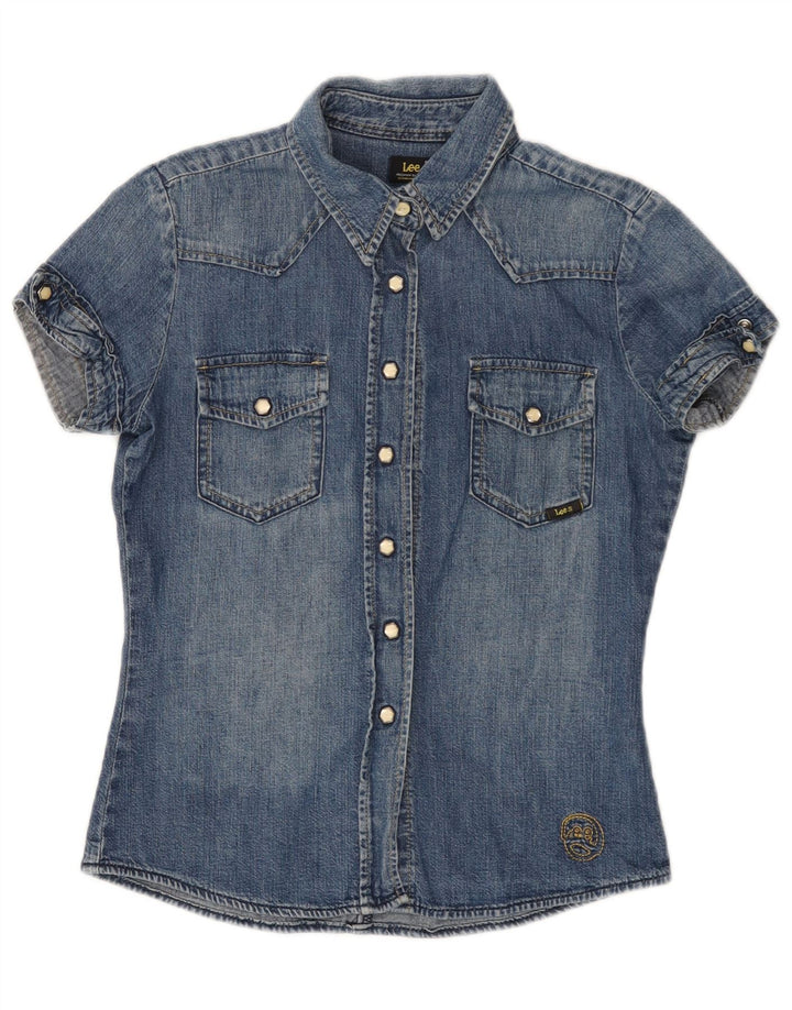 Camicia in denim a maniche corte da donna LEE UK 10 piccola in cotone blu