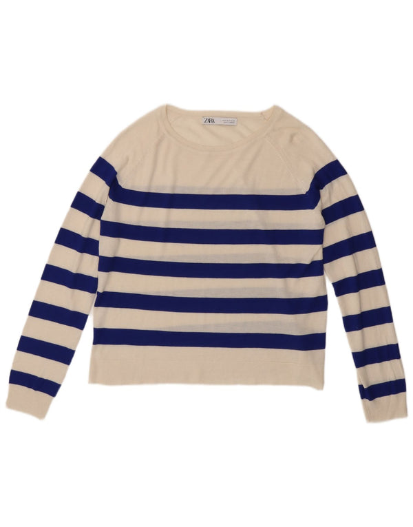 Top Bolero da donna Zara UK 10 piccolo a righe bianco sporco
