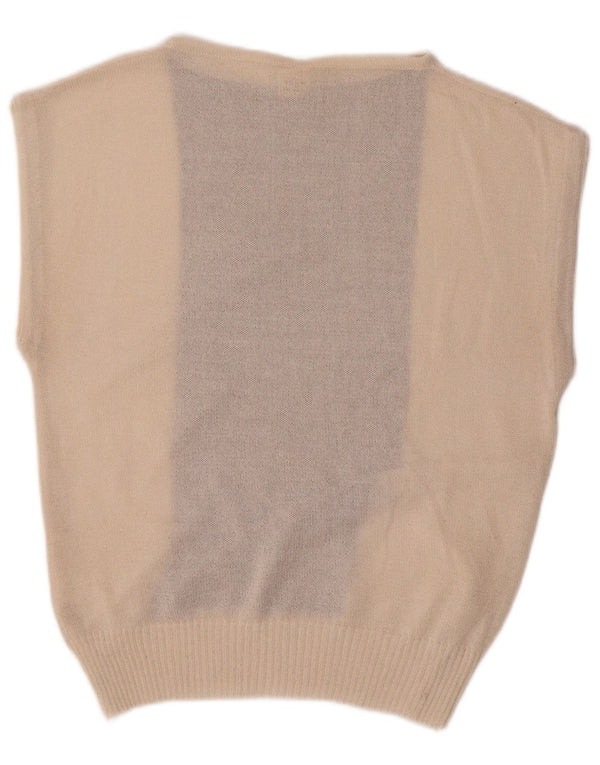 Canotta vintage da donna, canotta UK 14, cotone color block bianco sporco grande