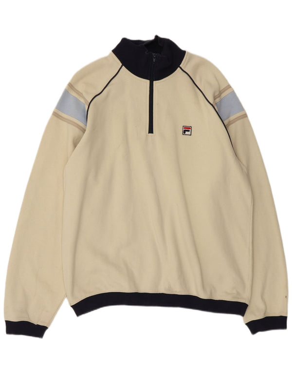 FILA Felpa da uomo con zip e collo, maglione grande, cotone color block bianco sporco