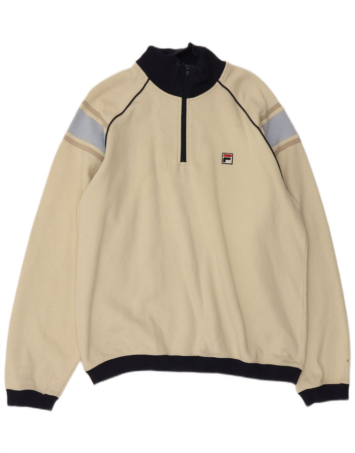 FILA Felpa da uomo con zip e collo, maglione grande, cotone color block bianco sporco