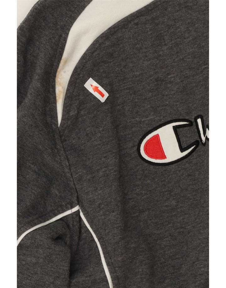 Maglione con cappuccio grafico da uomo Champion in cotone color block grigio medio