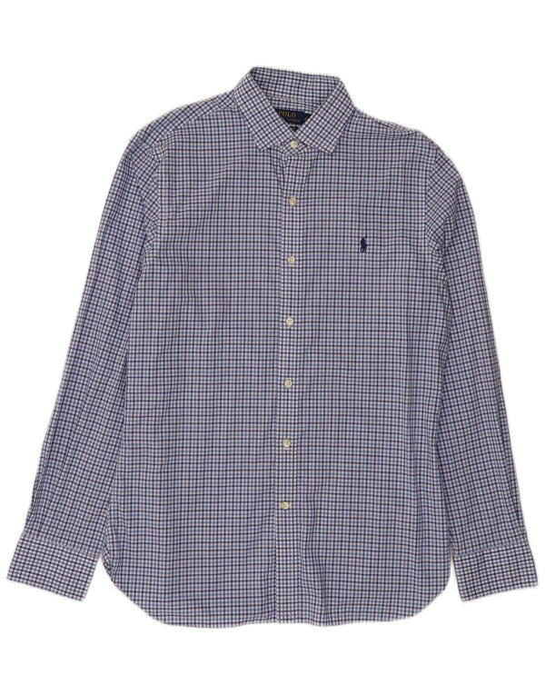 Polo Ralph Lauren Camicia slim fit da uomo taglia 16 grande cotone a quadri blu