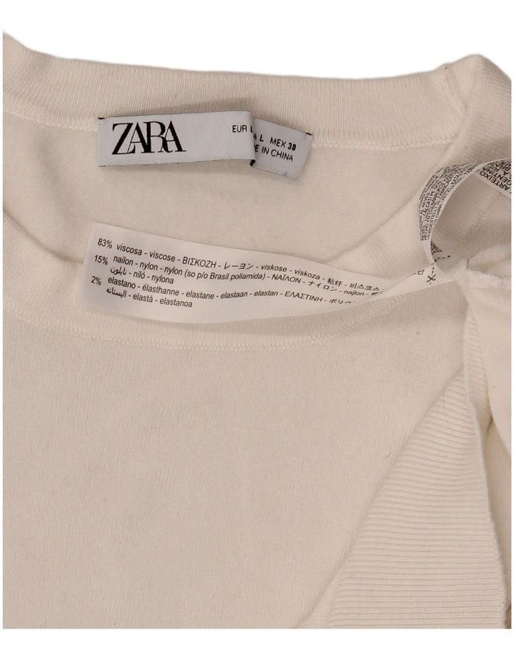 Maglione maglione girocollo da donna Zara UK 14 grande viscosa bianca
