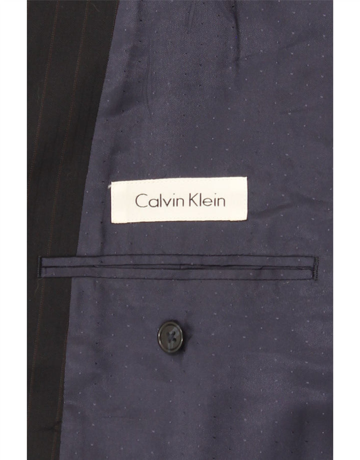 CALVIN KLEIN Mens 3 Button Blazer Jacket UK 44 2XL Navy Blue Pinstripe Vintage Calvin Klein and Second-Hand Calvin Klein from Messina Hembry 