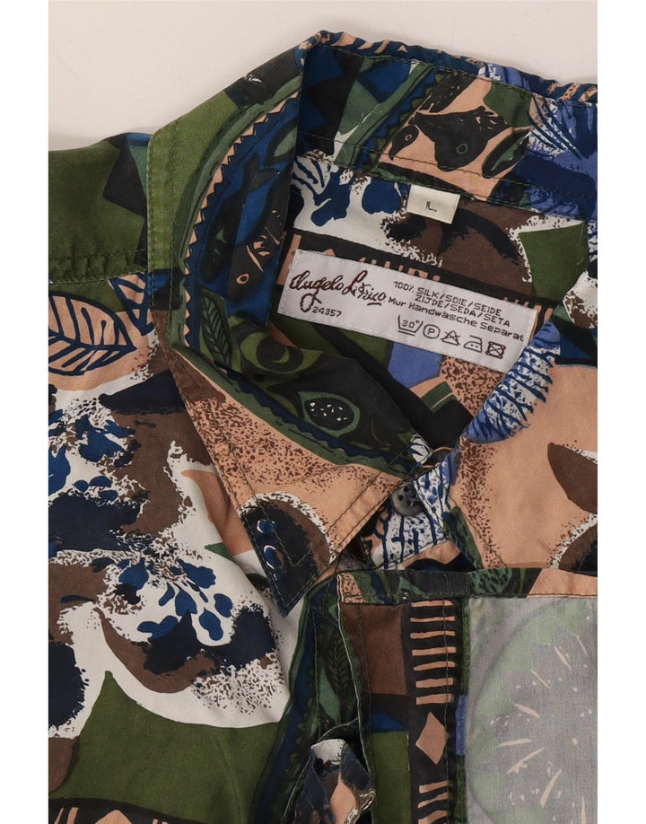 ANGELO LITRICO Mens Short Sleeve Shirt Large Multicoloured Floral Silk Vintage Angelo Litrico and Second-Hand Angelo Litrico from Messina Hembry 
