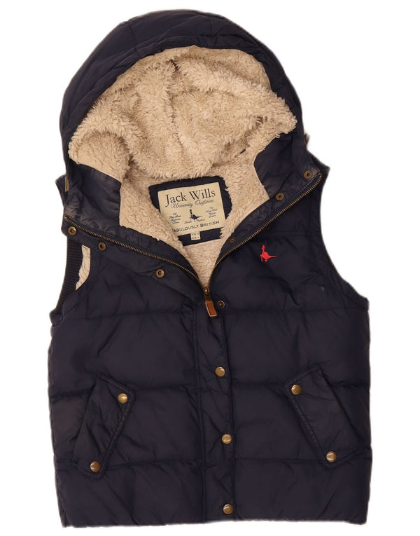 JACK WILLS Gilet imbottito oversize con cappuccio da donna UK 10 piccolo blu navy