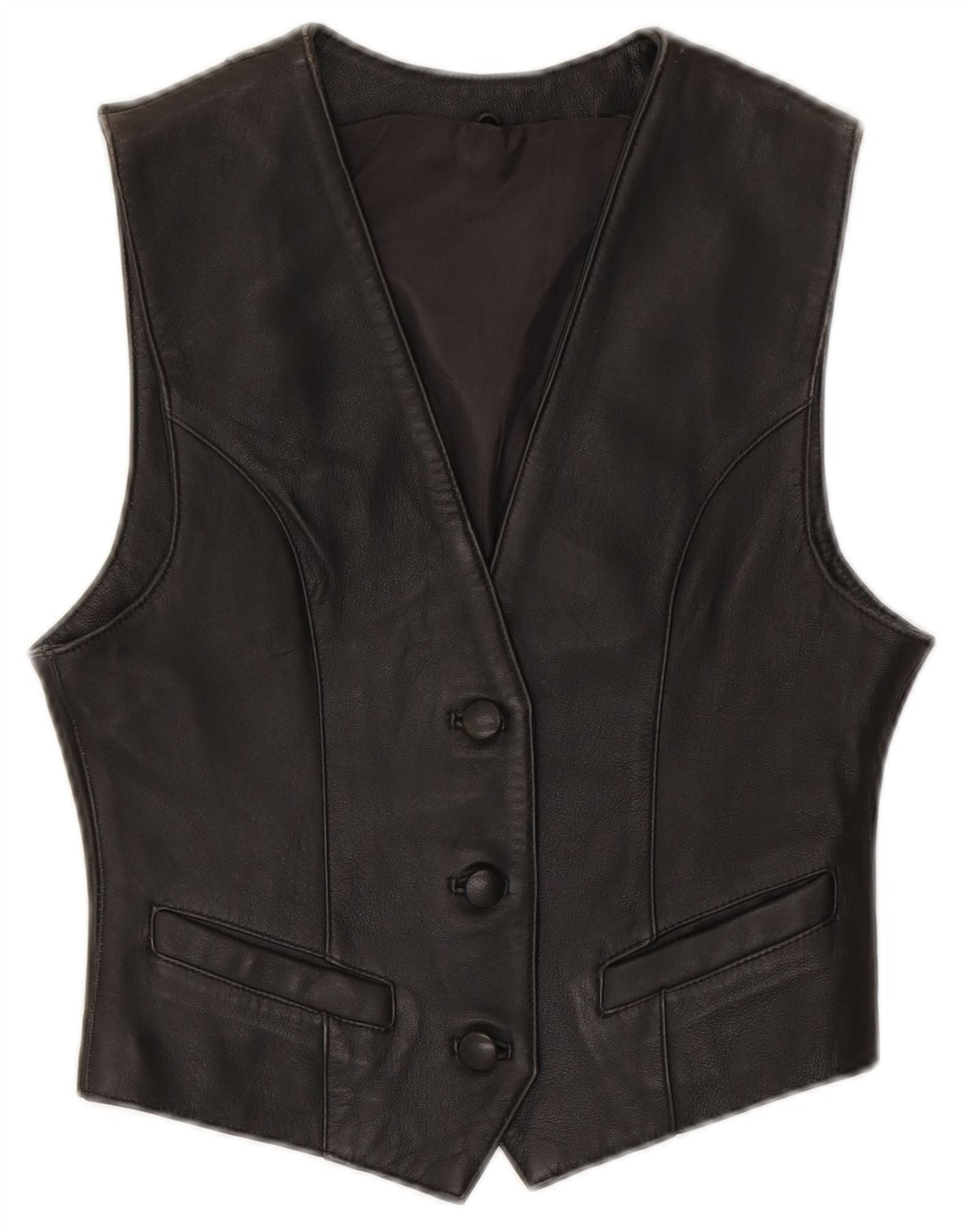 Gilet in pelle da donna VINTAGE EU 34 XS Pelle nera