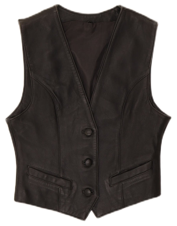 Gilet in pelle da donna VINTAGE EU 34 XS Pelle nera
