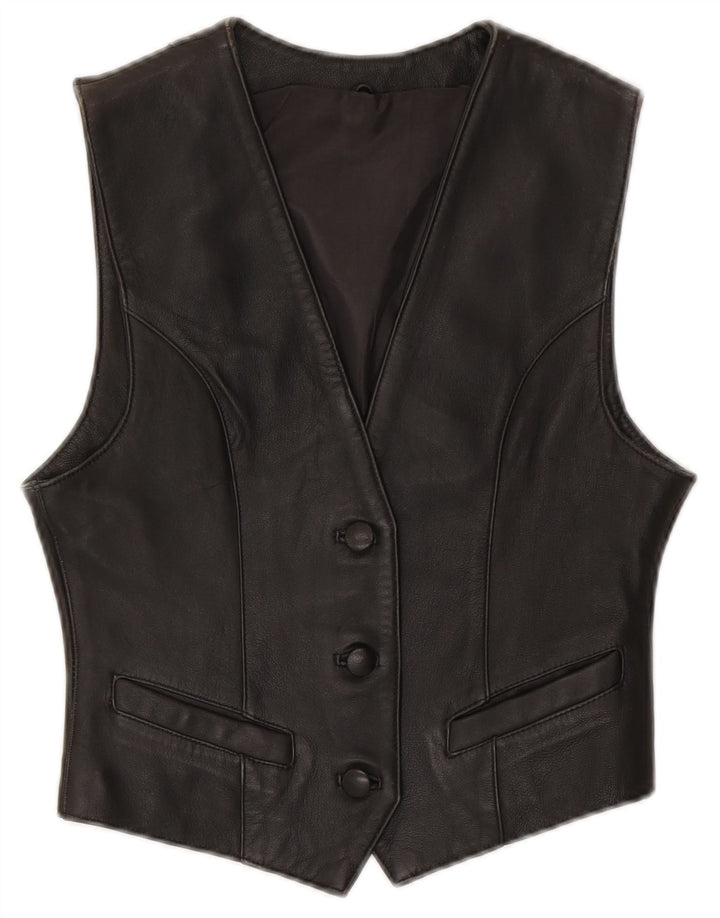 Gilet in pelle da donna VINTAGE EU 34 XS Pelle nera