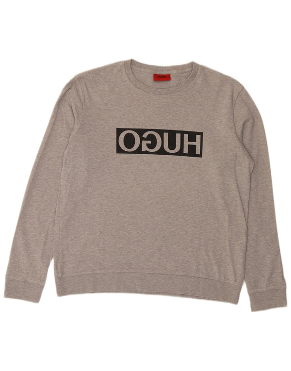 Felpa grafica da uomo Hugo Boss, maglione grande, cotone grigio