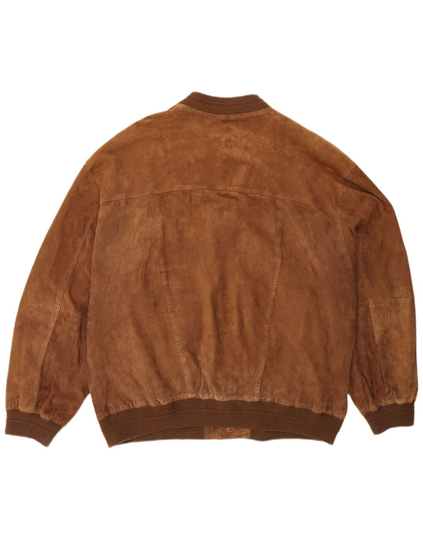 Autentico giubbotto bomber in pelle scamosciata da uomo UK 44 2XL in pelle marrone