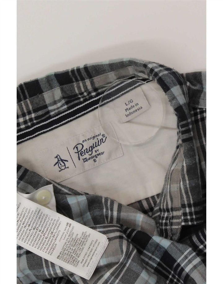 Penguin Camicia da uomo in flanella di cotone a quadri blu grande