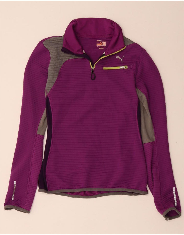 PUMA Maglia da ginnastica da donna con collo e zip, taglia UK 10 Small Purple Colourblock