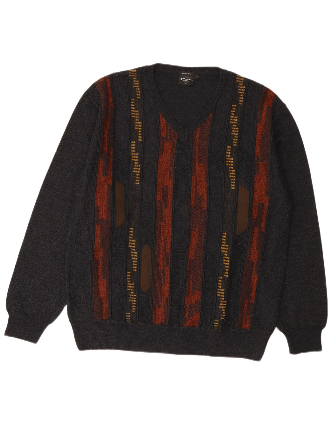 Maglione da uomo con scollo a V Danilo, poliacrilico a righe grigie grandi
