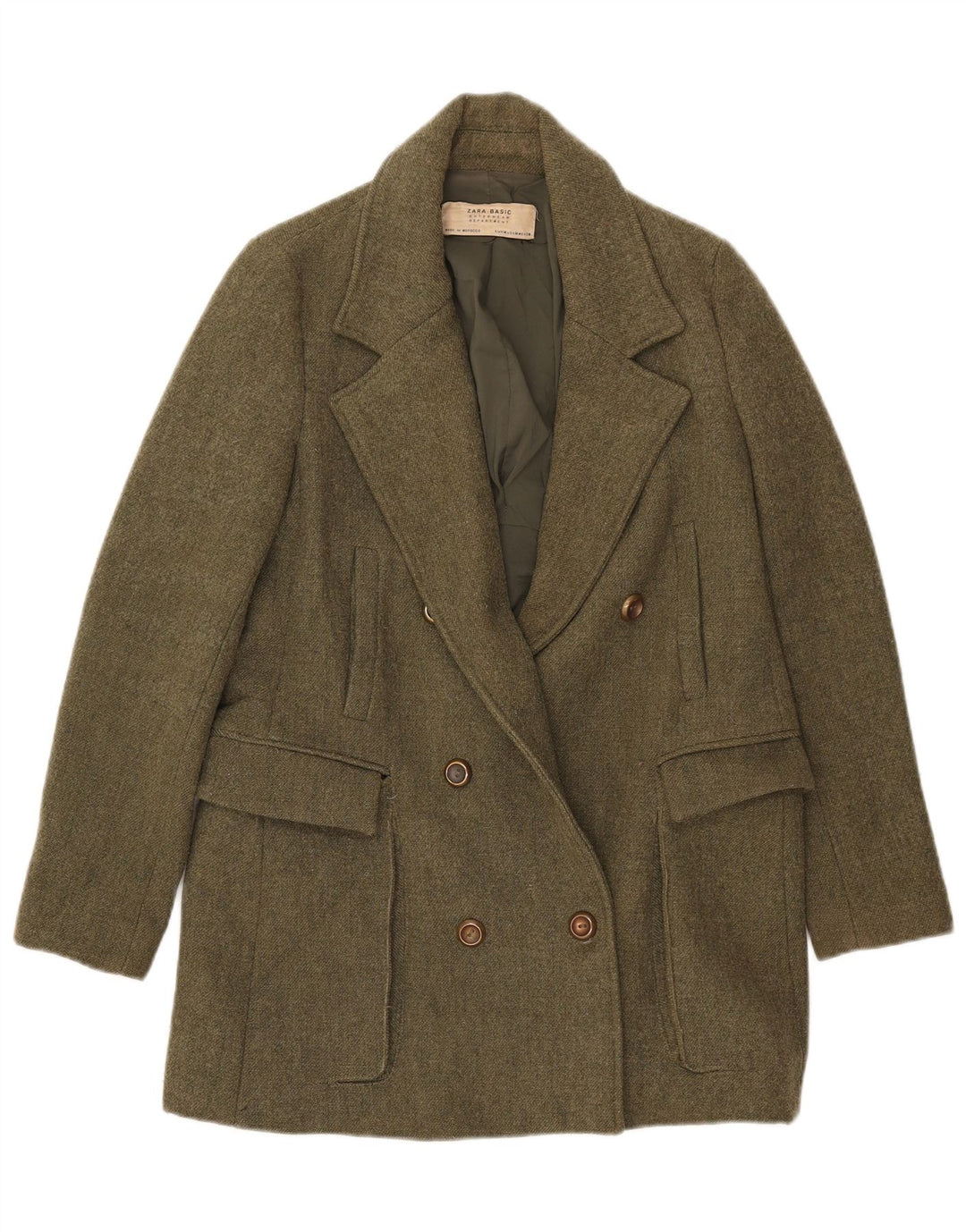 Giacca blazer doppiopetto da donna Zara UK 12 poliestere kaki medio