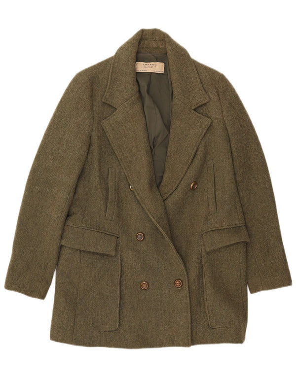 Giacca blazer doppiopetto da donna Zara UK 12 poliestere kaki medio