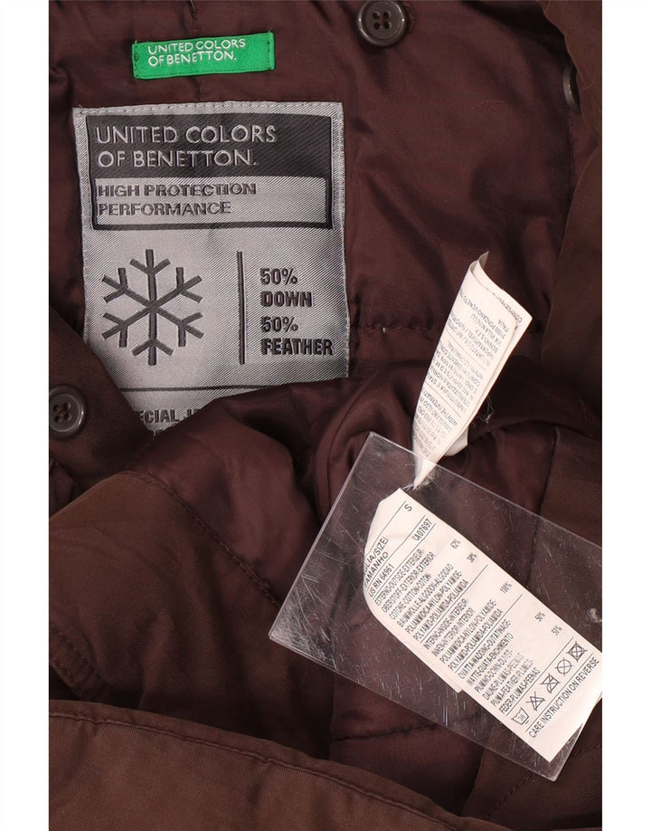 BENETTON Womens Padded Jacket UK 10 Small Brown Cotton
