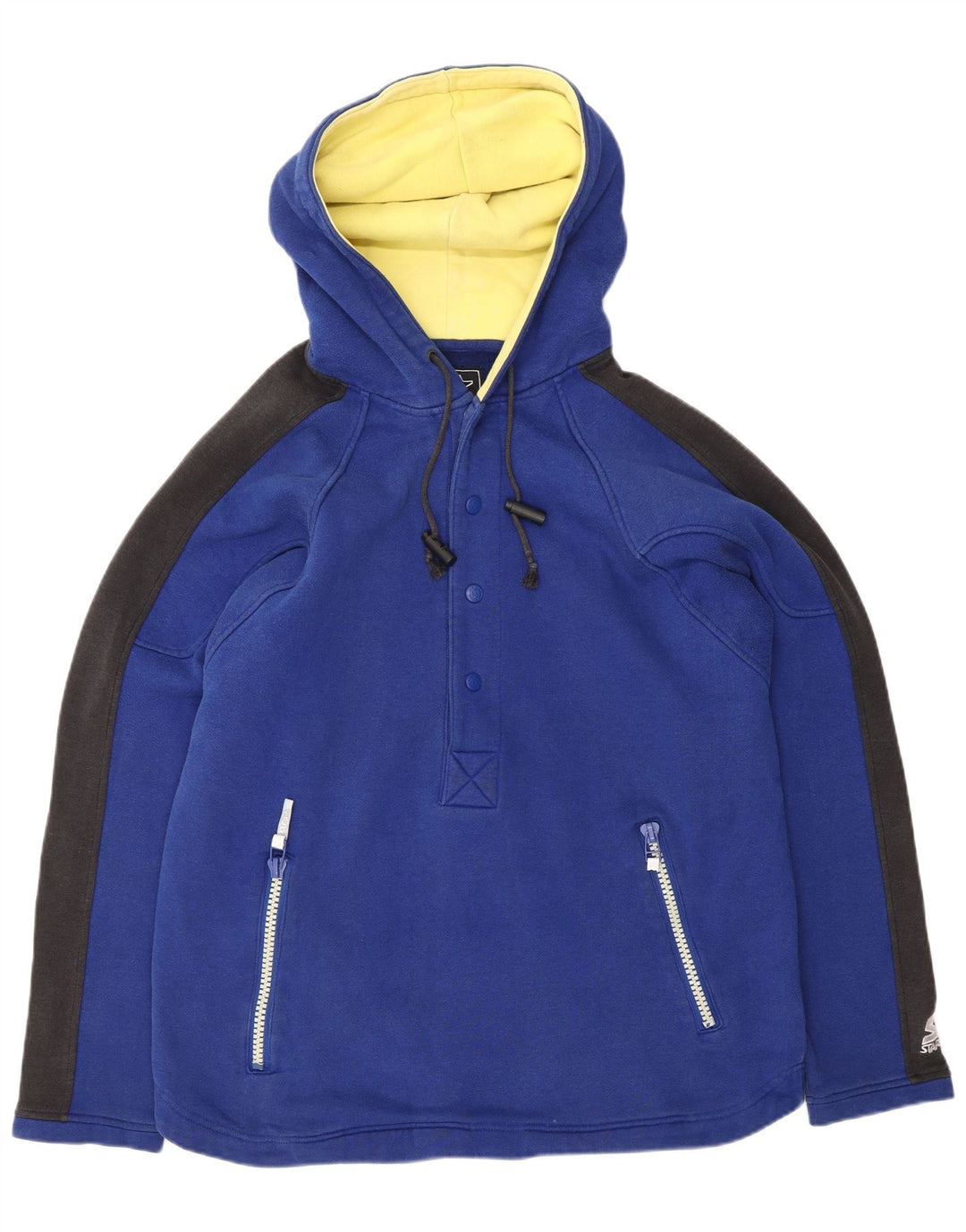 Maglione da uomo con cappuccio e collo con bottoni STARTER, cotone color block blu medio