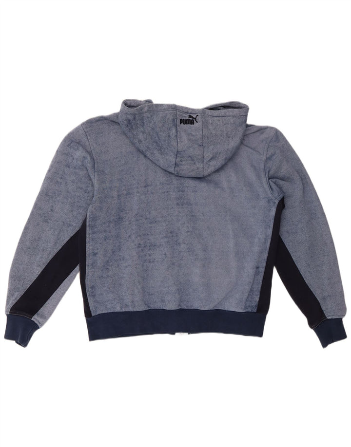 Felpa con cappuccio e zip grafica PUMA da uomo in cotone color block blu medio