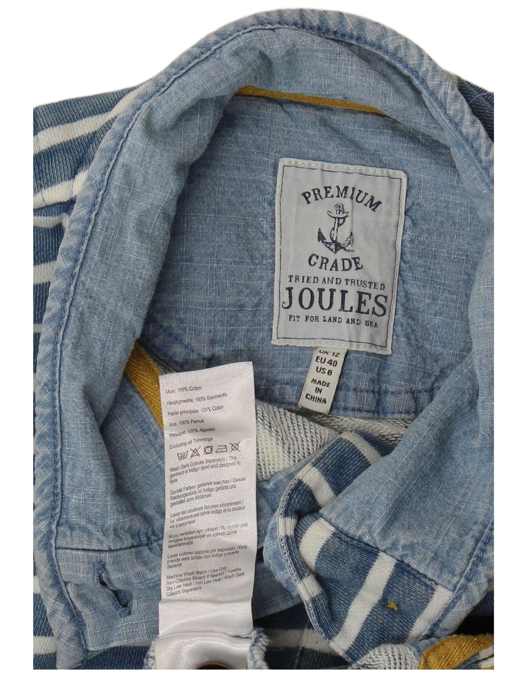 JOULES Felpa da donna con collo abbottonato, maglione UK 12, blu medio a righe