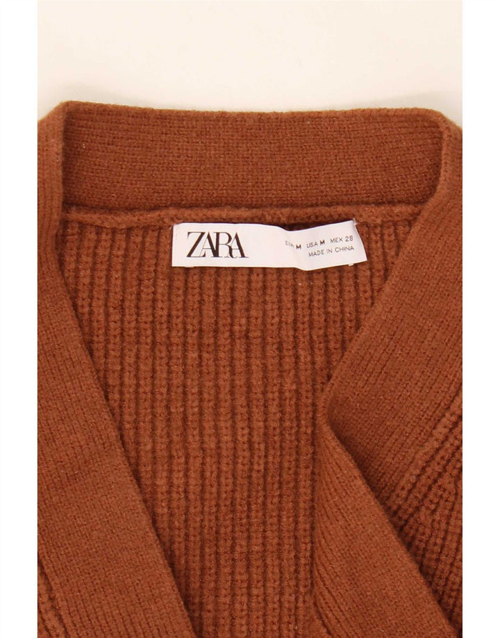 Maglione cardigan aperto corto oversize da donna Zara UK 14 Marrone medio