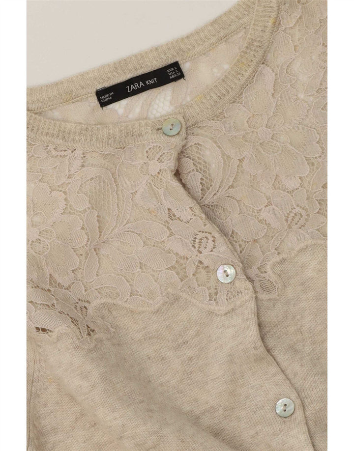 Maglione cardigan da donna Zara UK 16 grande beige screziato