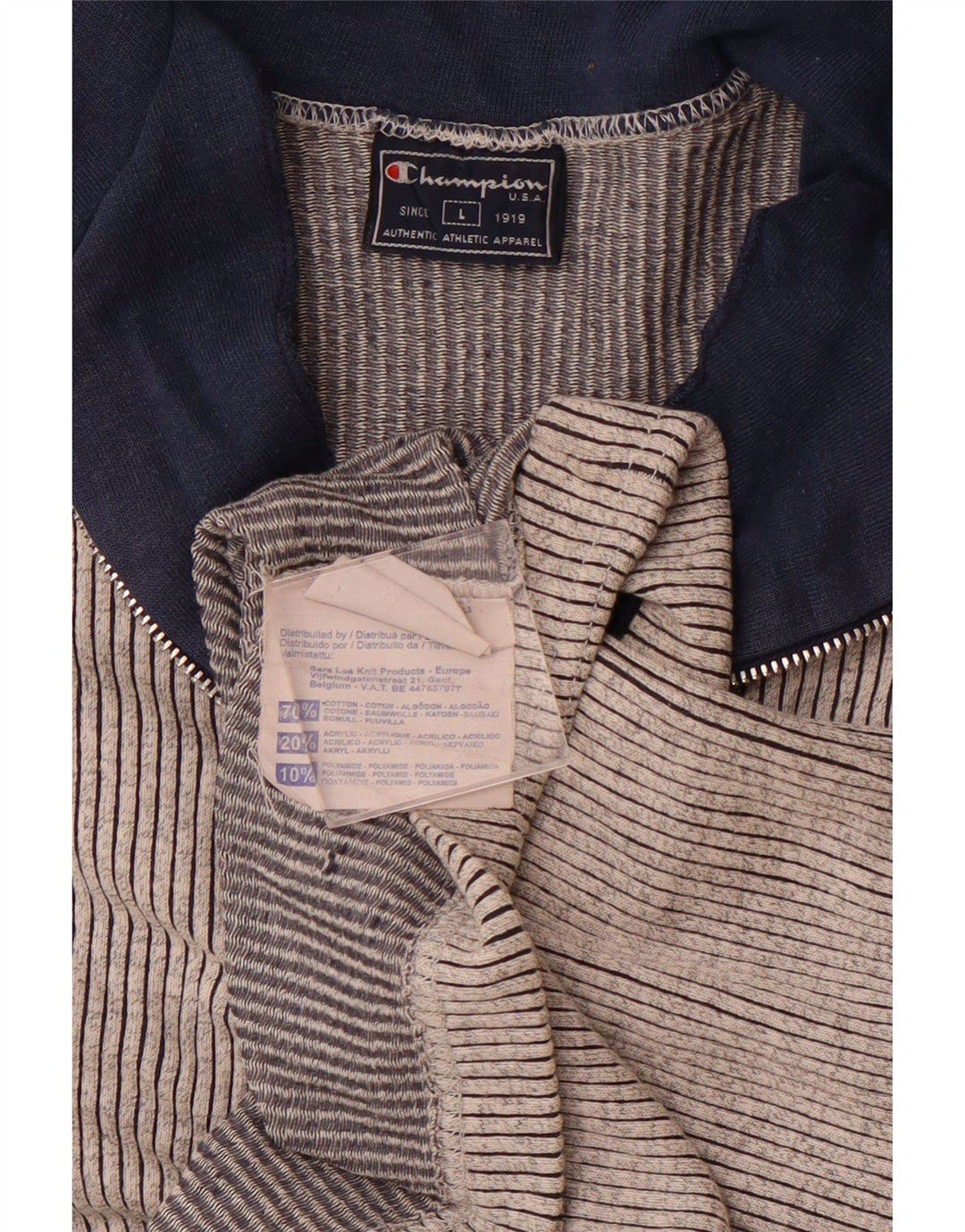 CHAMPION T-shirt da uomo con zip e collo, grande, in cotone gessato grigio