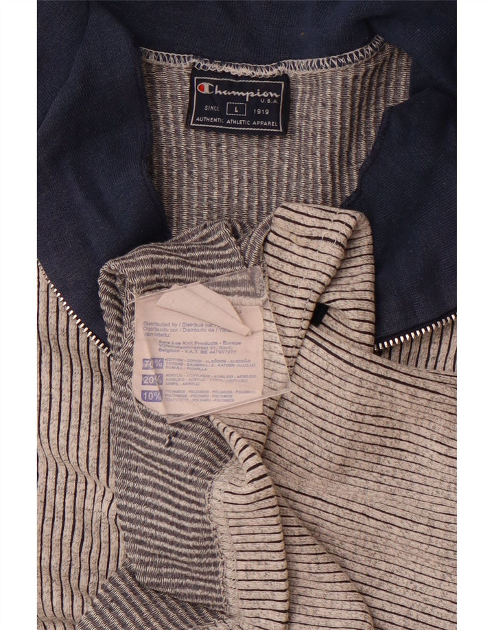 CHAMPION T-shirt da uomo con zip e collo, grande, in cotone gessato grigio