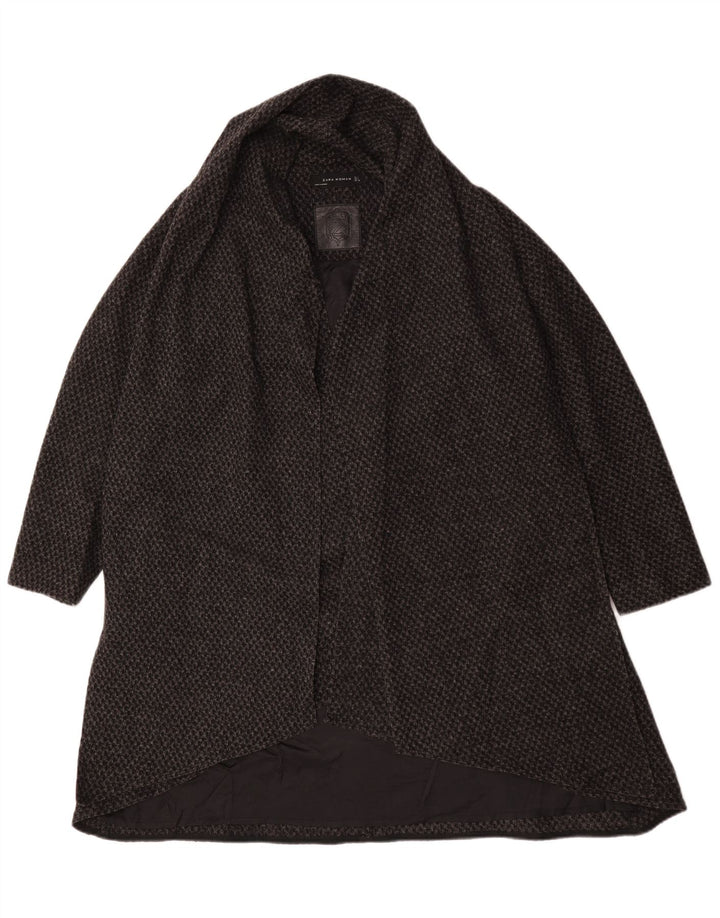 Soprabito aperto da donna Zara UK 16 grande lana grigia