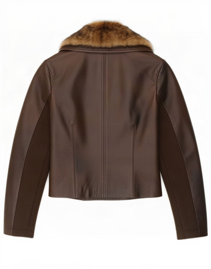 Giacca da motociclista in pelle corta da donna Morgan UK 10 piccola marrone