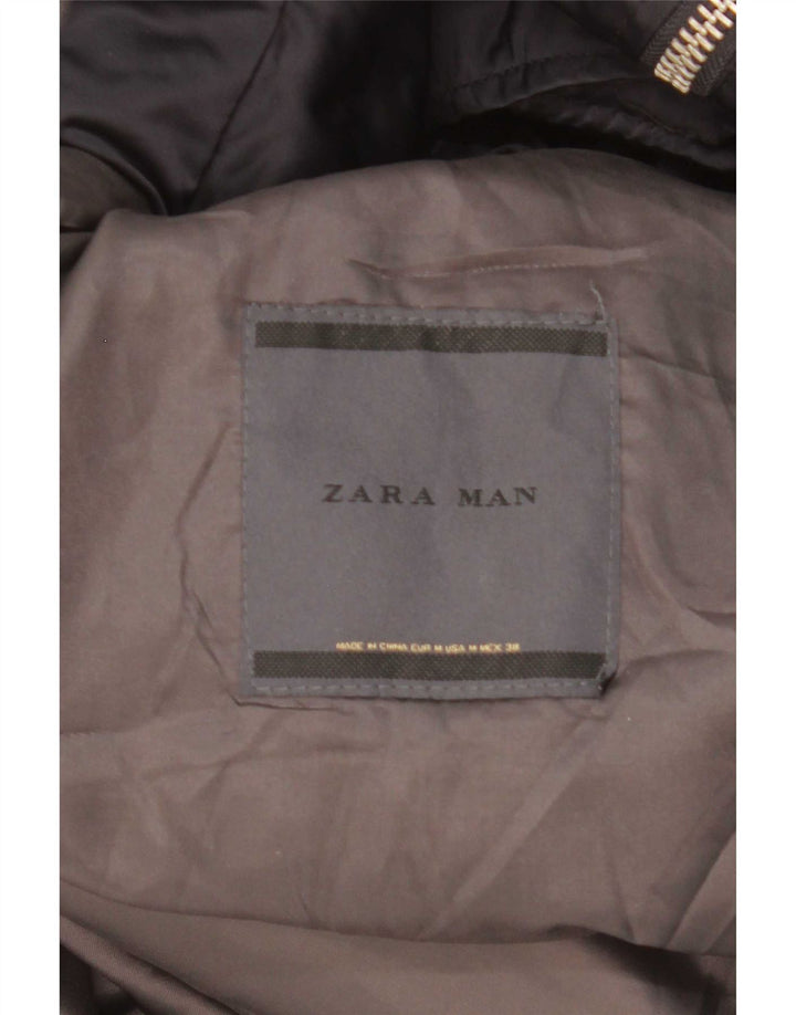 Cappotto imbottito con cappuccio da uomo Zara UK 38 poliestere medio blu navy