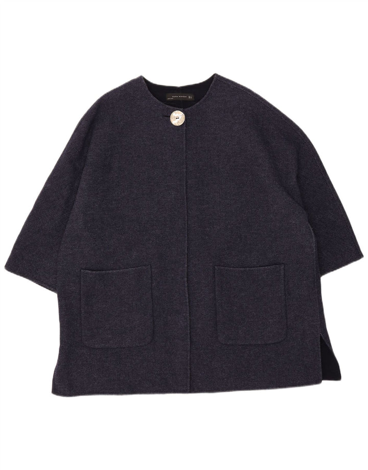 Soprabito oversize con maniche a 3/4 da donna Zara UK 16 Large in lana blu navy