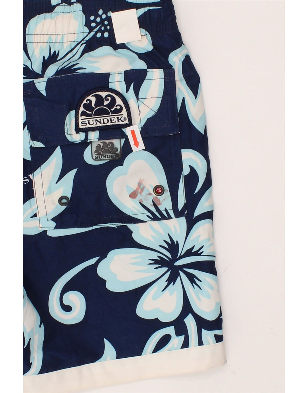 SUNDEK Boys Swimming Shorts 9-10 Years Medium Navy Blue Floral Polyester Vintage Sundek and Second-Hand Sundek from Messina Hembry 