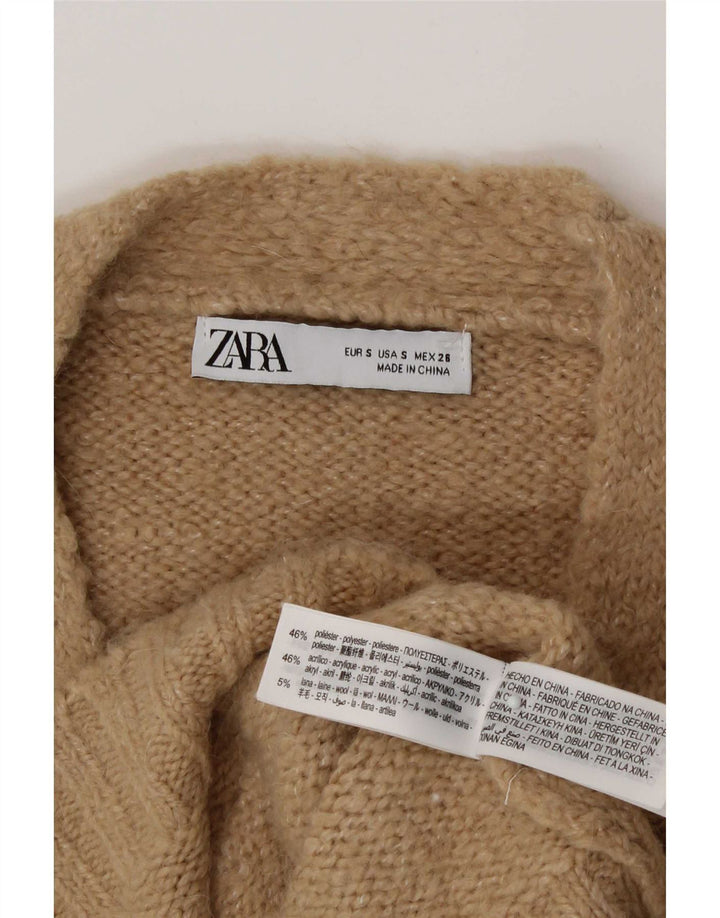 Maglione cardigan corto da donna Zara UK 10 piccolo poliestere beige