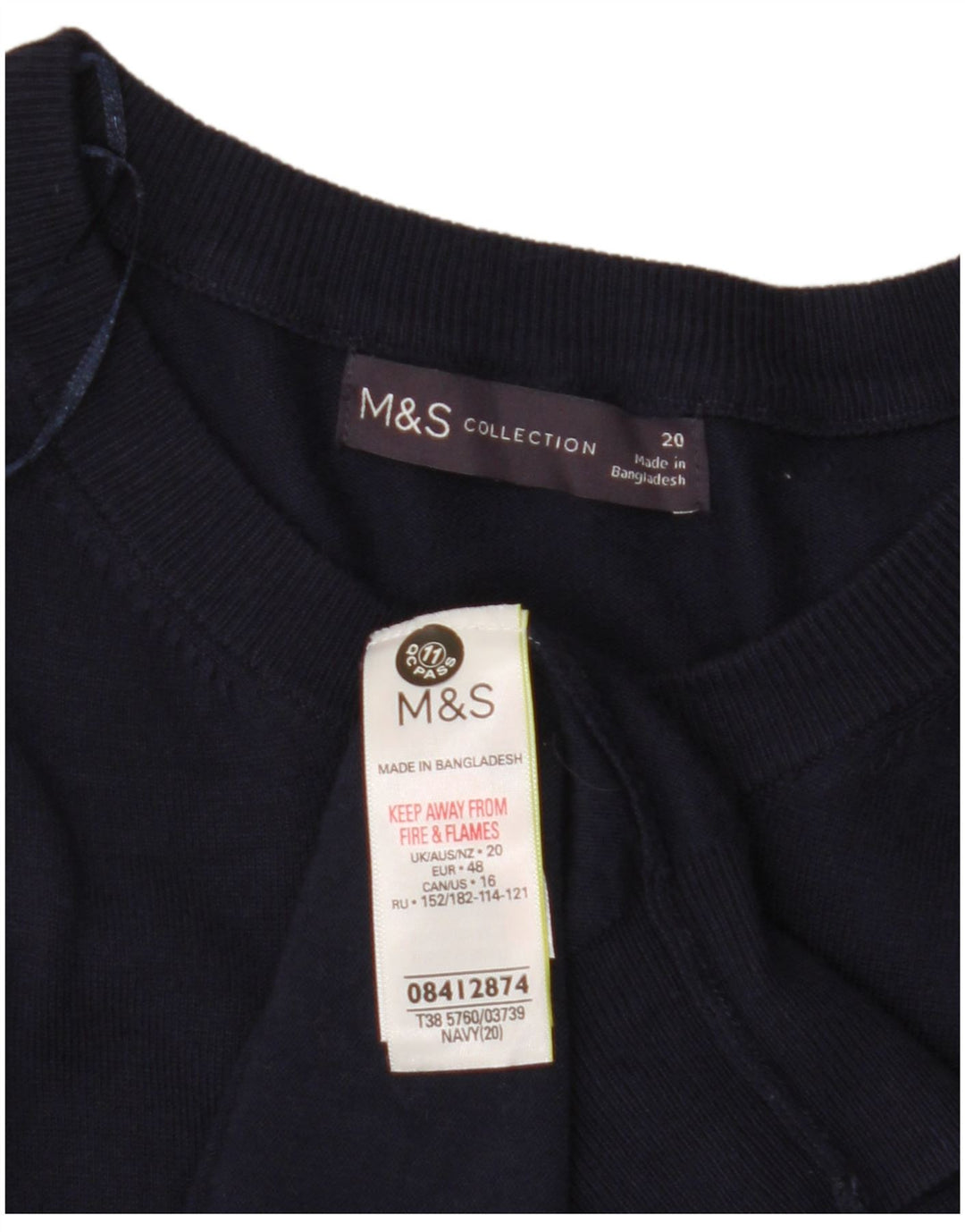 MARKS & SPENCER Maglione cardigan corto da donna UK 20 2XL Viscosa blu navy