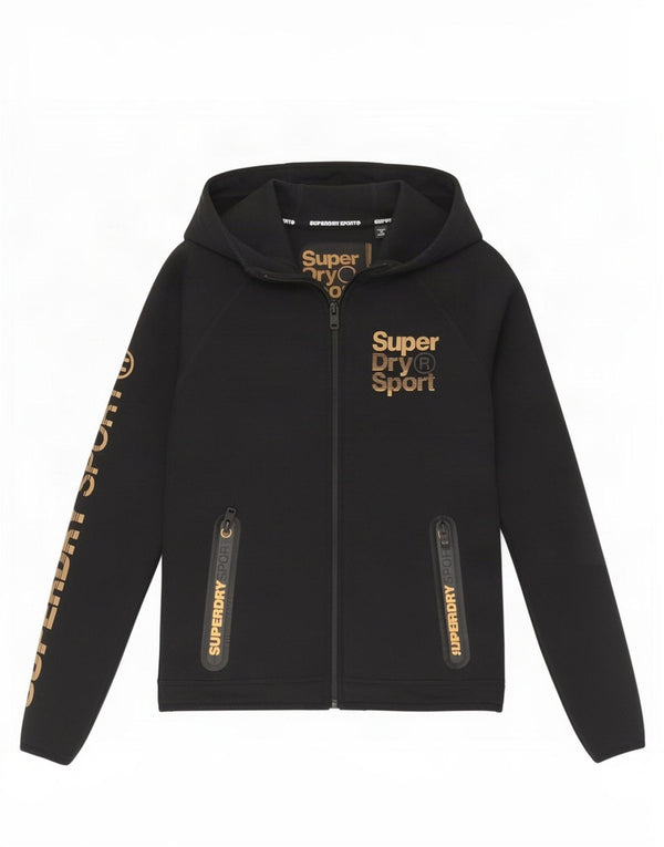 Felpa con cappuccio e zip grafica slim fit da donna Superdry UK 8 Small Nera