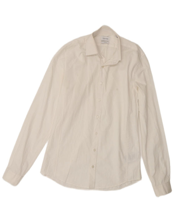Camicia slim fit da uomo Calvin Klein taglia 38 15 cotone bianco medio