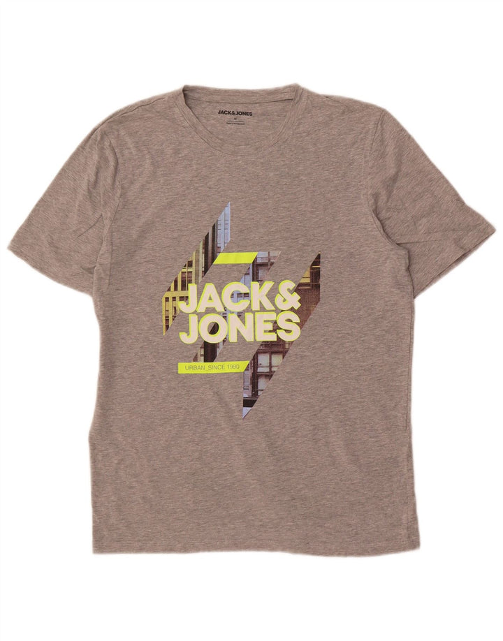 T-shirt grafica da uomo Jack & Jones Top in cotone grigio medio