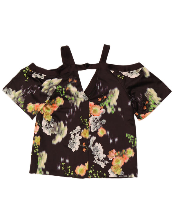 WHISTLES Womens Off Shoulder Top UK 10 Small Black Floral Polyester