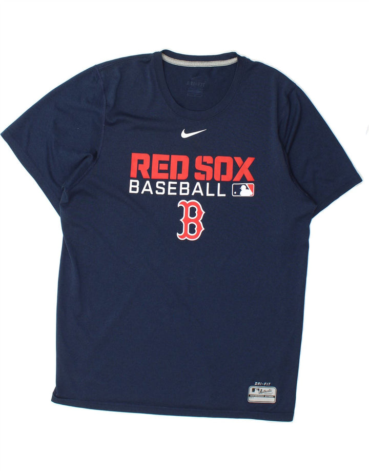 NIKE Mens Red Sox Graphic T-Shirt Top Medium Navy Blue Polyester Vintage Nike and Second-Hand Nike from Messina Hembry 
