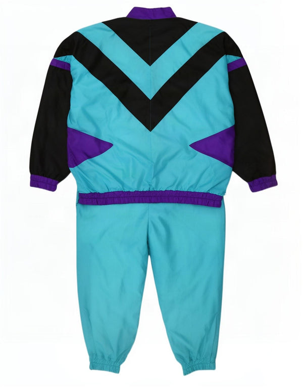 Tuta intera vintage da uomo XL blu color block in poliammide retrò