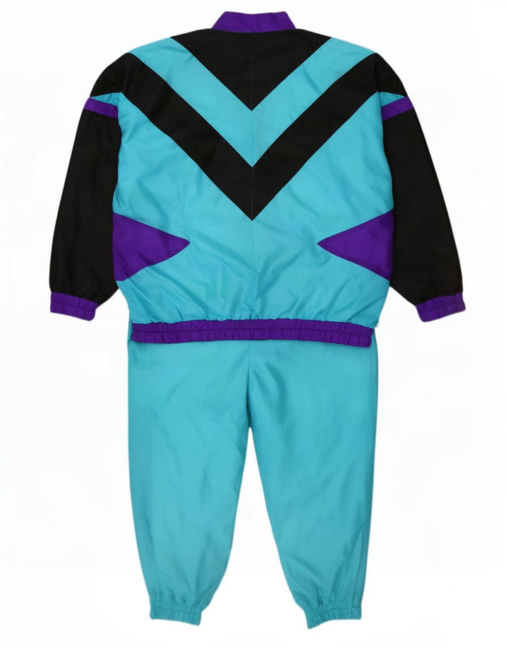 Tuta intera vintage da uomo XL blu color block in poliammide retrò