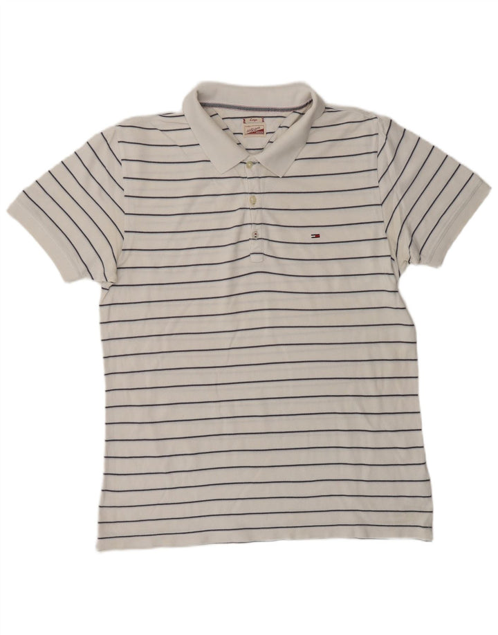 TOMMY HILFIGER Polo classica da uomo in cotone a righe bianche grandi
