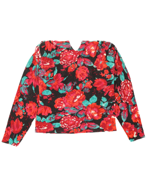 Maglione maglione girocollo da donna vintage UK 12 floreale medio multicolore